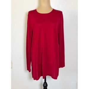 J.Jill Women's 100% Merino Wool Red Long Sleeve Tunic Sweater XL quiet luxury